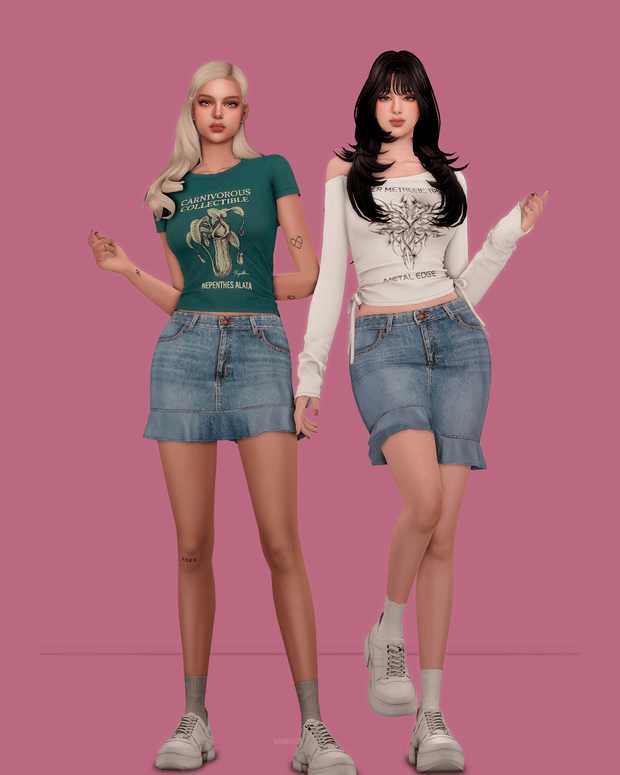 Галерея мода Сет одежды Daily Tee & Denim Skirt Set #1